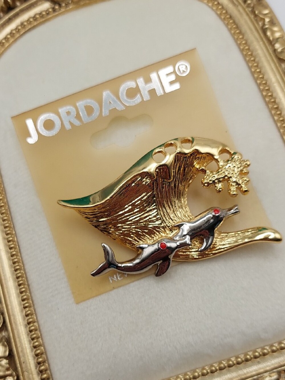Jordache NOS VTG 1980's Goldtone and Silvertone Mixed Metals Dolphin Brooch Pin